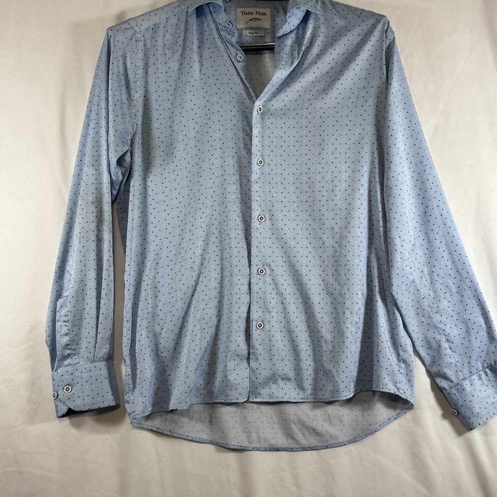 Tom Nox Trim Fit Button Up Long Sleeve Shirt Tiny Star in Blue and White-M 39/40